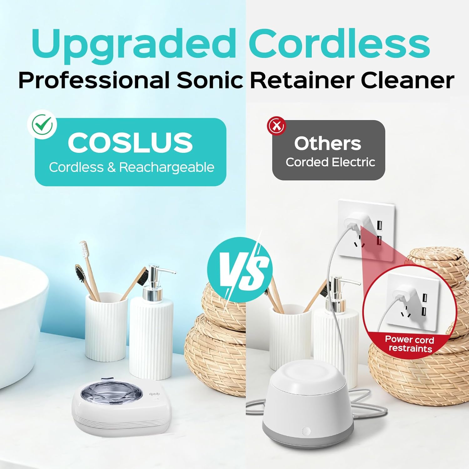 Thumbnail 3 de COSLUS C50 Portable Ultrasonic Retainer Cleaner (50kHz) with cordless wireless charging