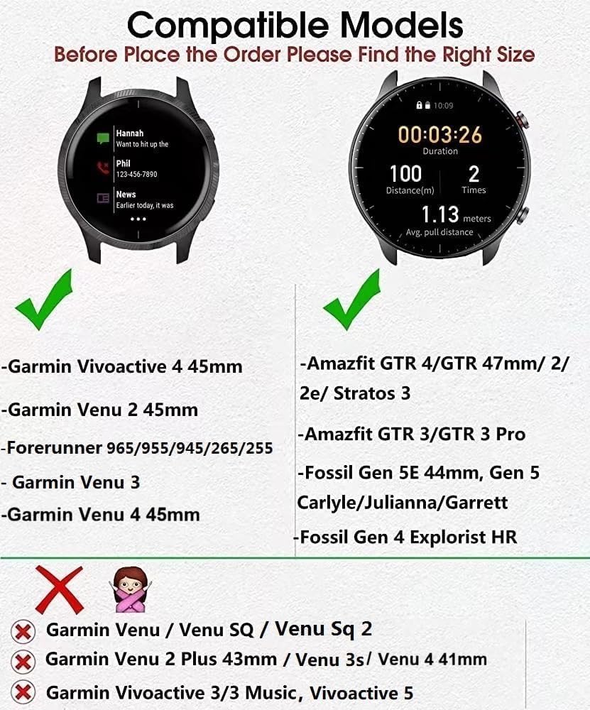Detalle de Metal Strap for Garmin and More: 22mm Stainless Steel Bands (Vivoactive 4, Venu, Forerunner, Ticwatch, Fossil) – Silver