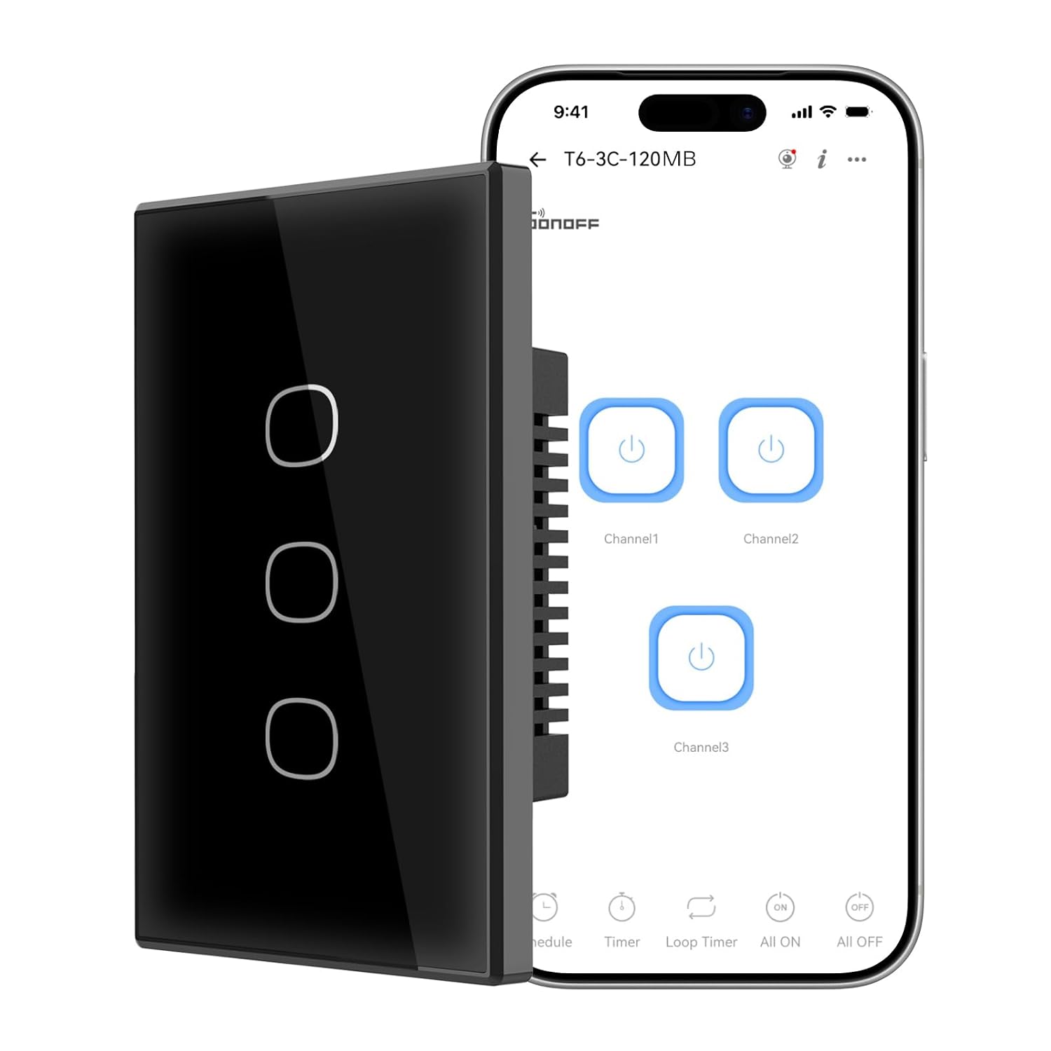 Detalle de SONOFF T6-3C-120MB TX Gen2 – dotykowy włącznik Wi-Fi z Matter