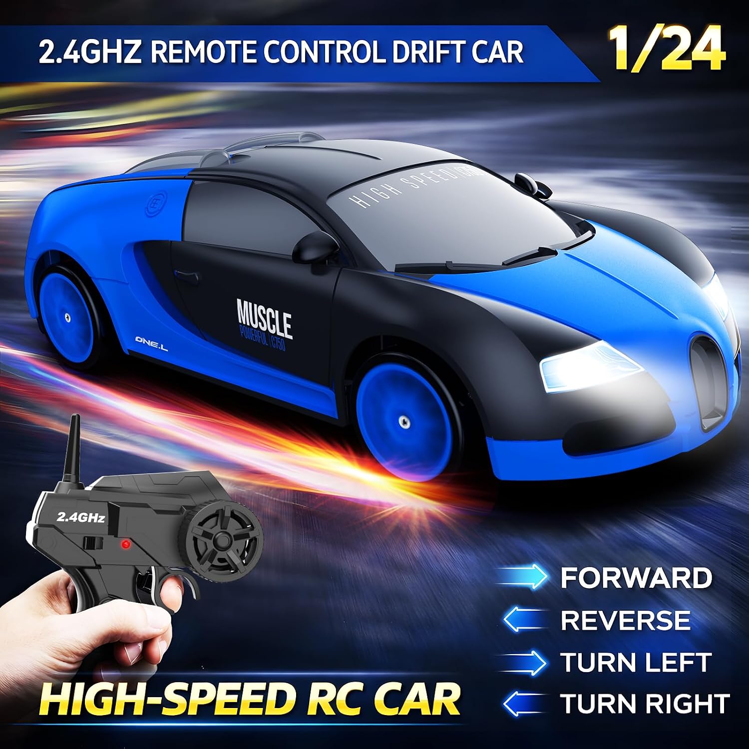Detalle de Desdoni RC Drift Car 1:24 4WD Remote Control Car with 2.4GHz and LED Lights