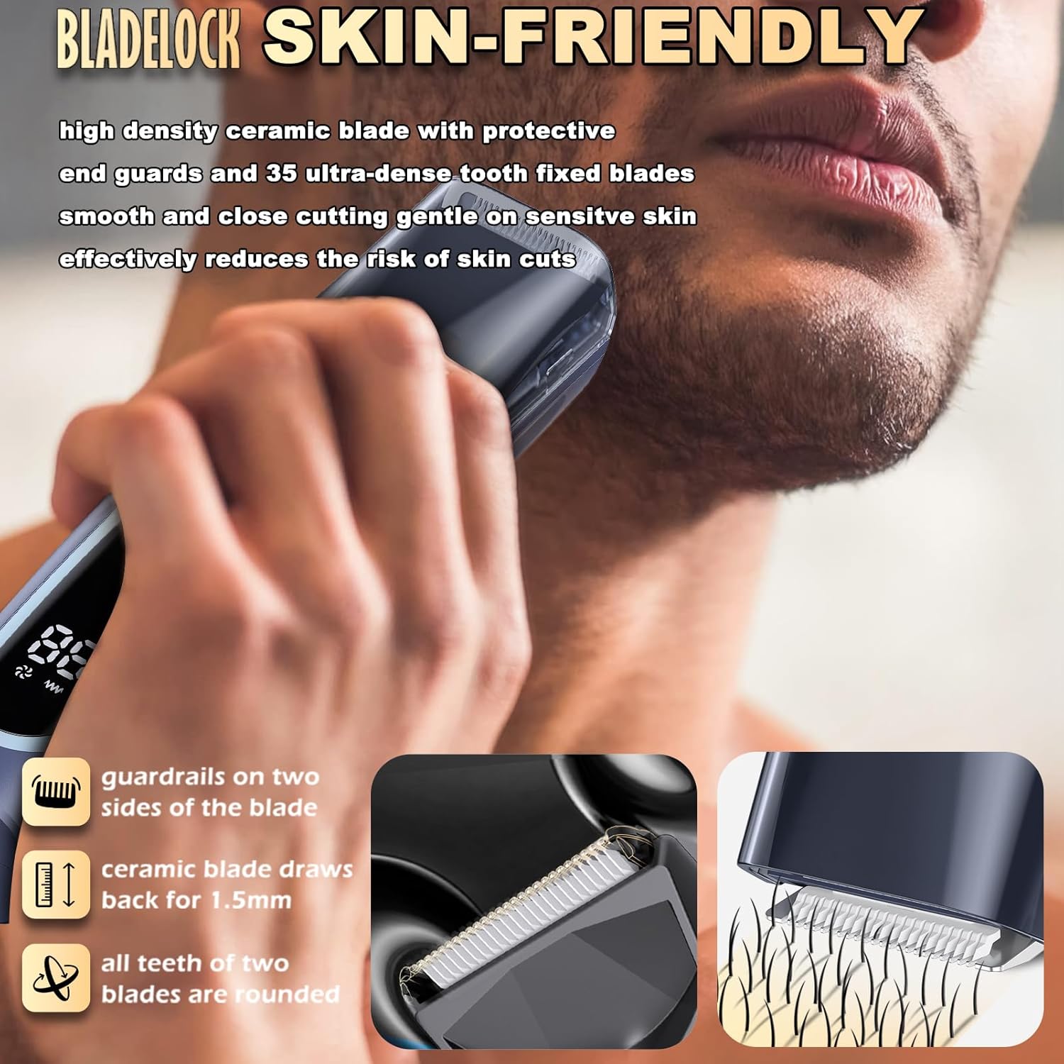 Detalle 2 de Vacuum Beard Trimmer for Men with Ceramic Blades and USB-C Charging