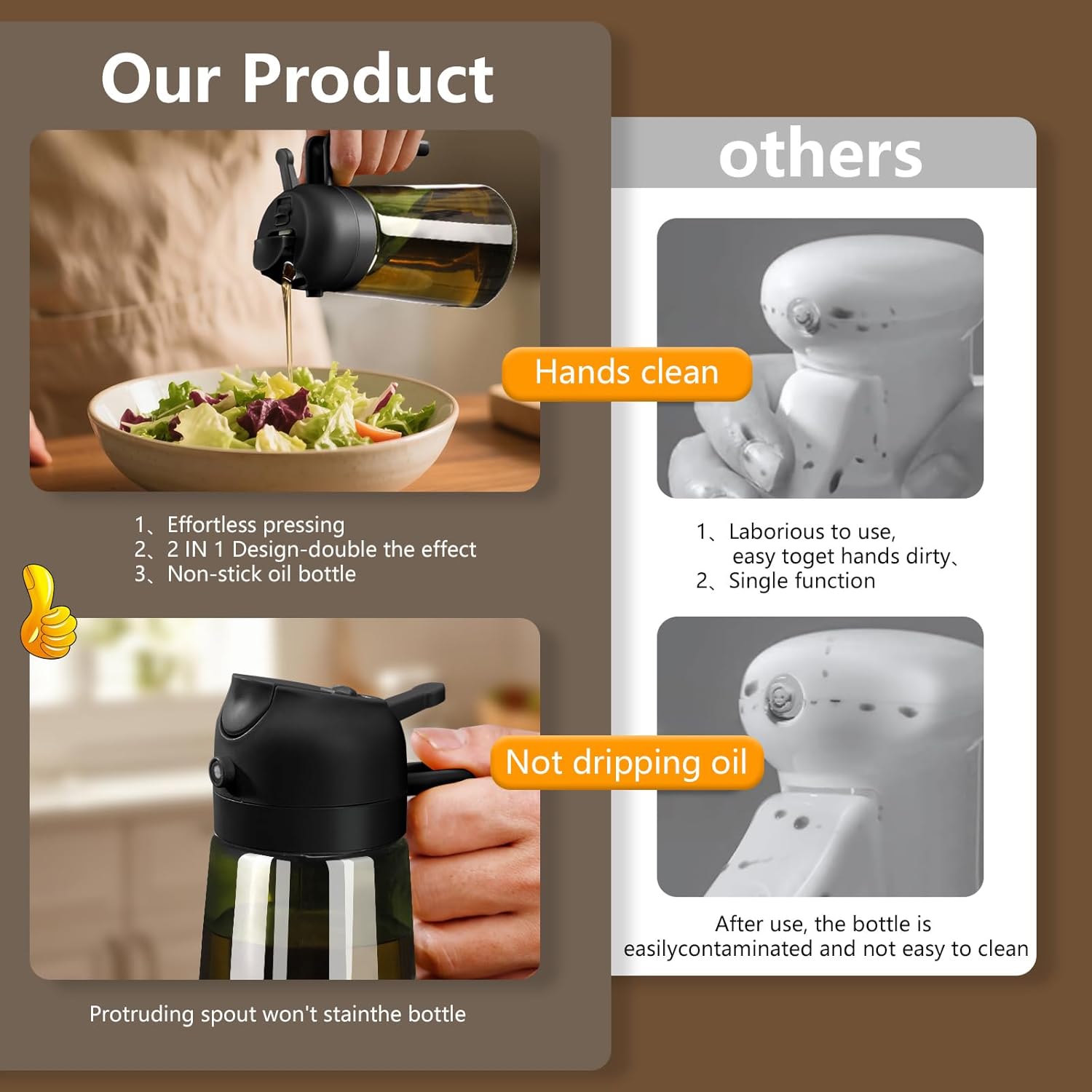 Thumbnail 5 de SWEET VIEW 2-Pcs Olive Oil Dispenser and Sprayer – 16oz Glass Light-Proof Pour Bottle