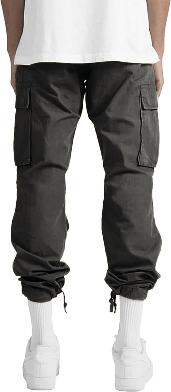 Detalle de HUNGSON Men’s Cargo Pants with Drawstring Waist & 6 Pockets