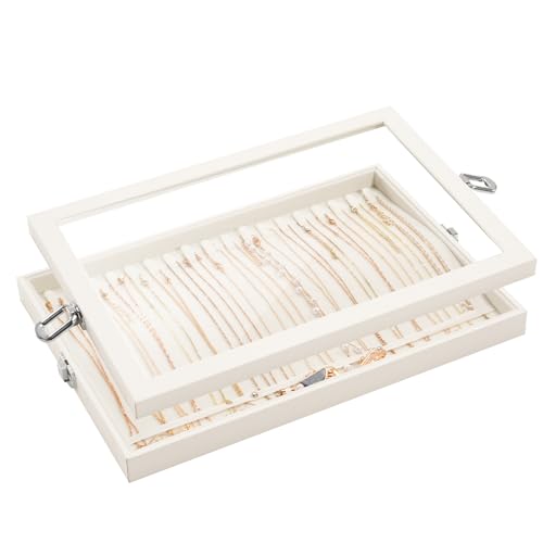 Detalle de Lolalet bandeja organizadora para collares con tapa (18 ganchos) para cajón o tocador