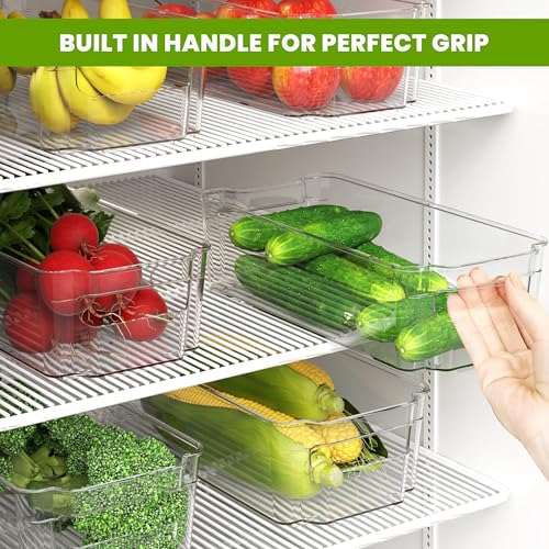 Detalle 2 de KICHLY Stackable Fridge Organisers – 8 Clear BPA-Free Storage Boxes with Handles