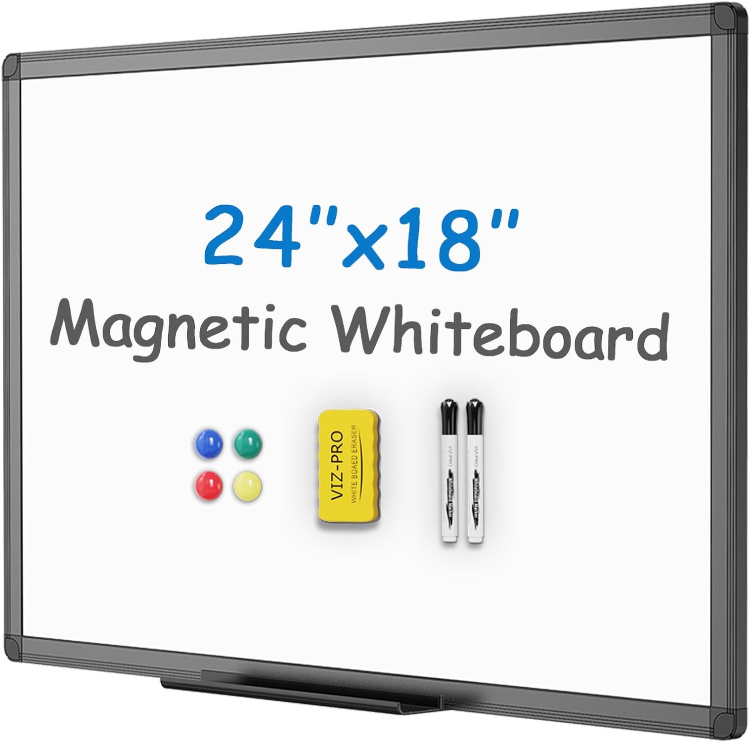 Thumbnail 6 de VIZ-PRO Magnetic Drywipe Whiteboard 90 x 60 cm with Black Aluminium Frame & Pen Tray