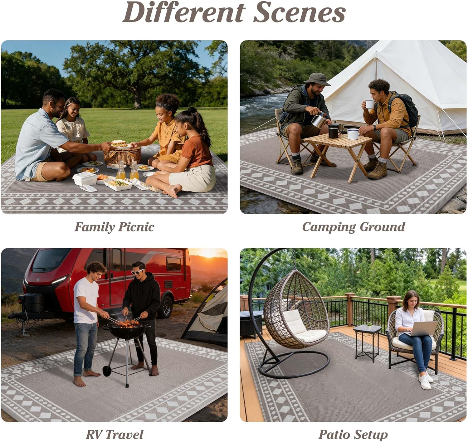 Thumbnail 5 de Homcomodar Outdoor Rugs for Patios Waterproof, Reversible UV Resistant Plastic Carpet (180x270cm) – Beige