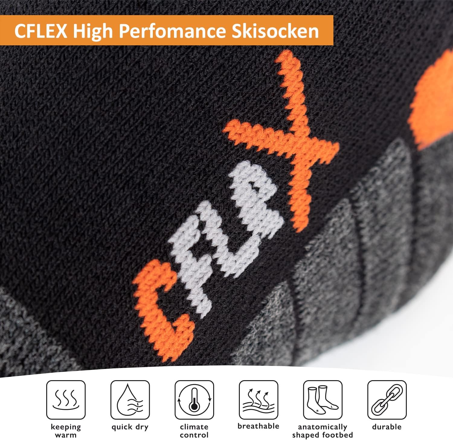 Detalle de CFLEX High Performance Unisex Ski and Snowboard Socks, Size 35–38