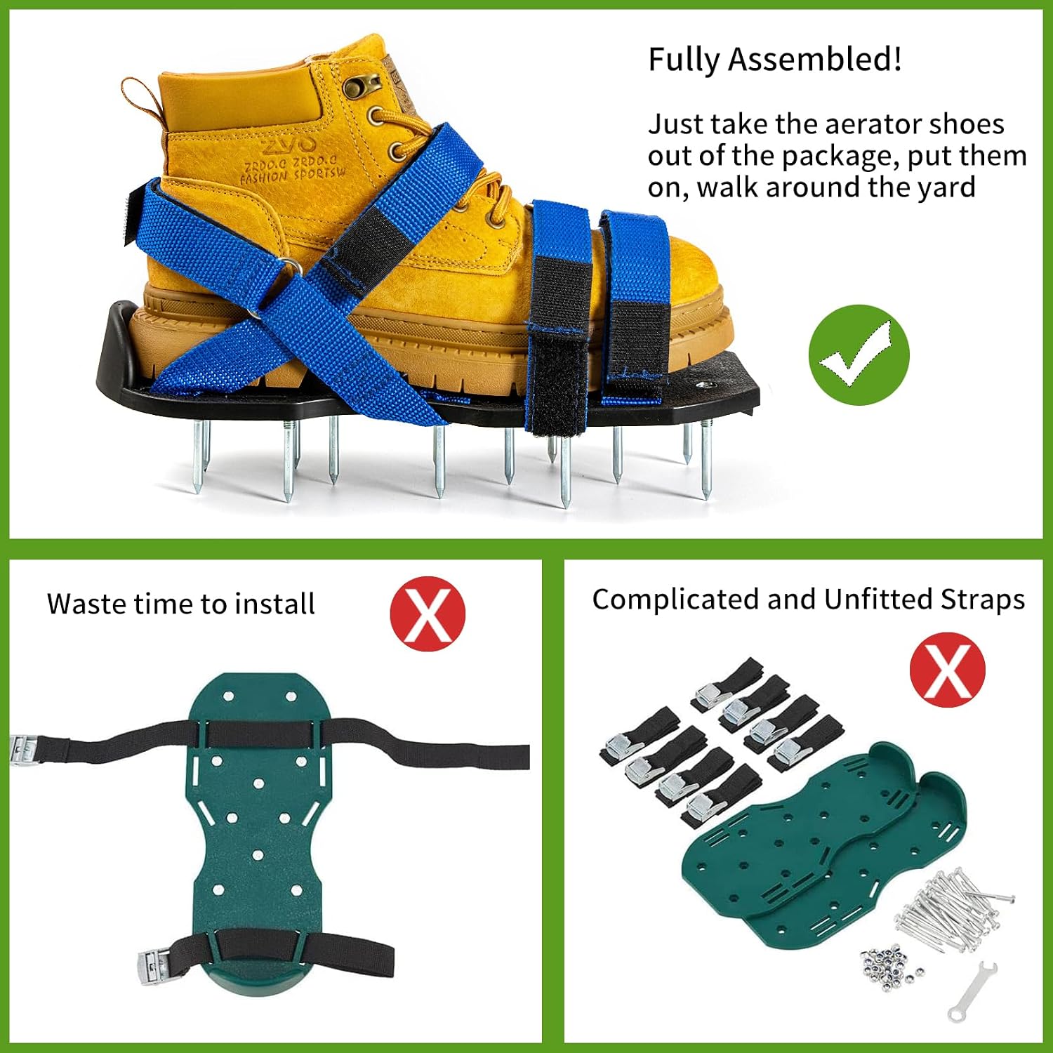 Detalle 2 de Bakulala Lawn Aerator Shoes with Stainless Steel Shovel – Spiked aeration sandals for patio and lawn grass