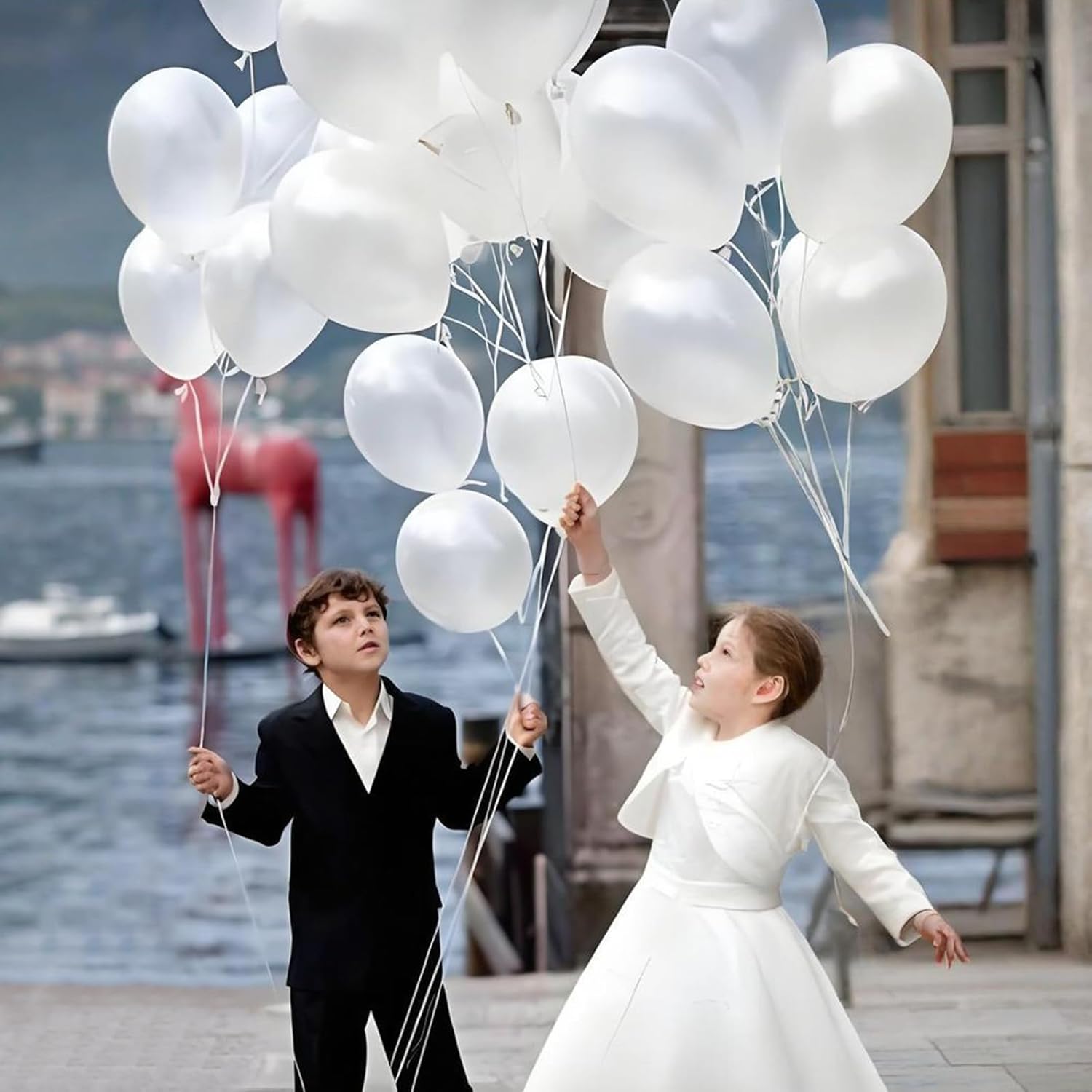Thumbnail 6 de 110pcs Pearl White 12-inch Latex Balloons with 2 Ribbons
