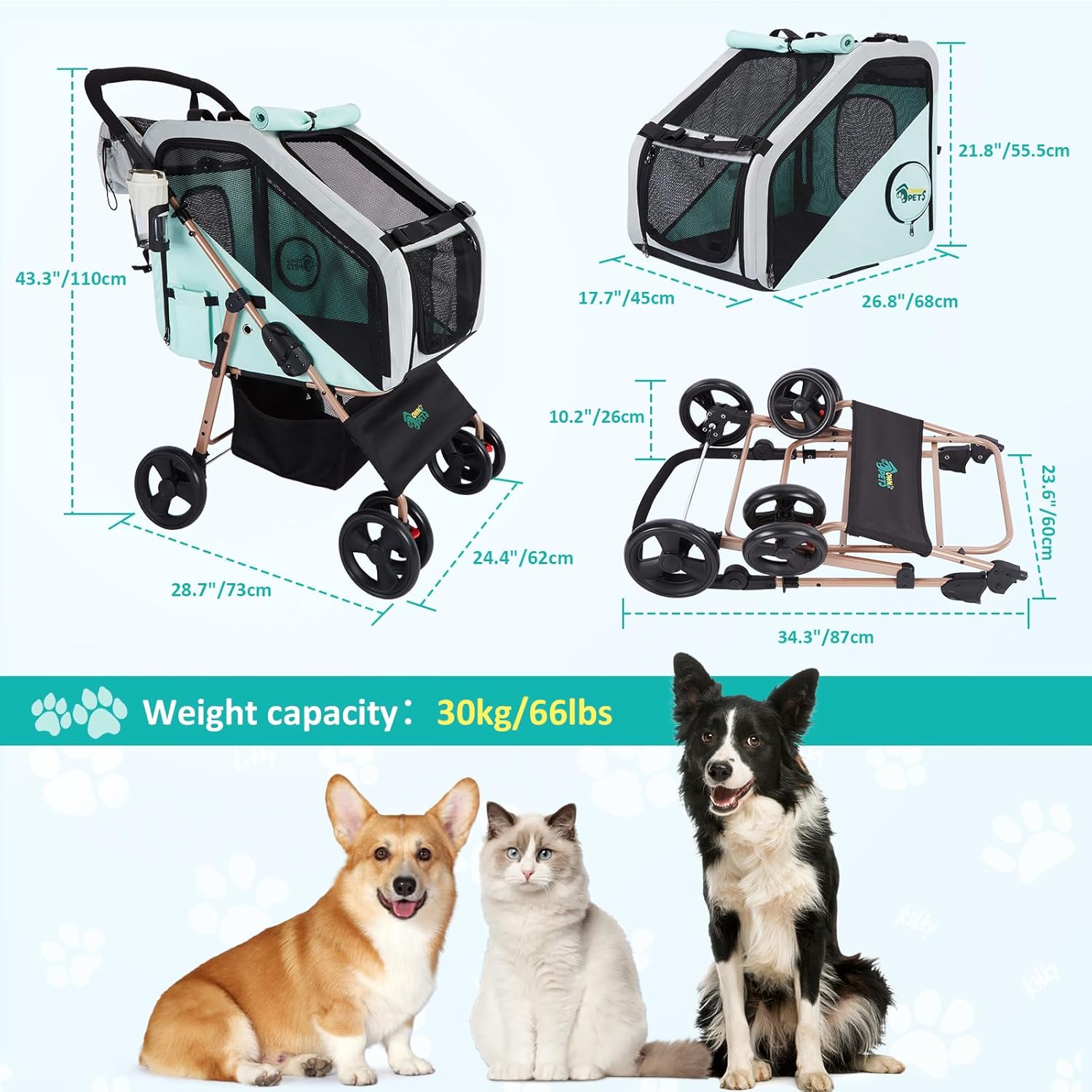 Thumbnail 2 de Ownpets 3-in-1 Pet Stroller for Medium Dogs up to 30kg