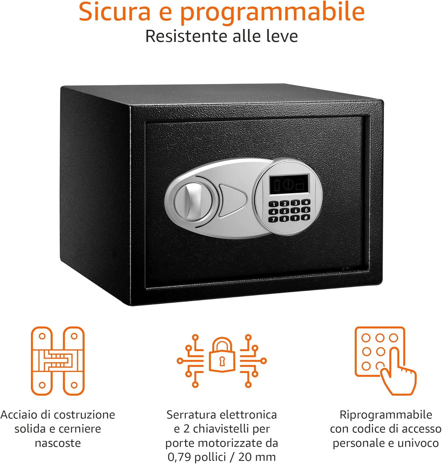 Detalle de Amazon Basics Cassaforte in Serratura con tastiera digitale da 14 L, nera (35 x 25 x 25 cm)