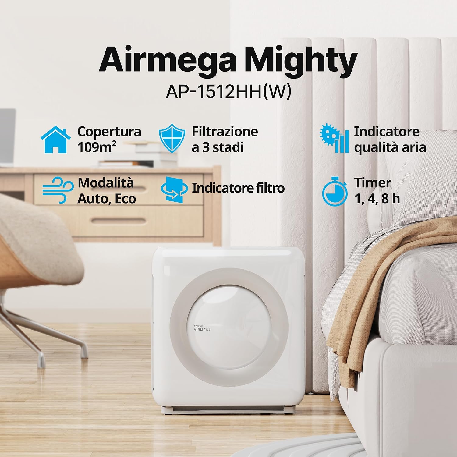 Detalle de Coway AP-1512HH Mighty Purificatore d'Aria: efficienza e design in un unico dispositivo