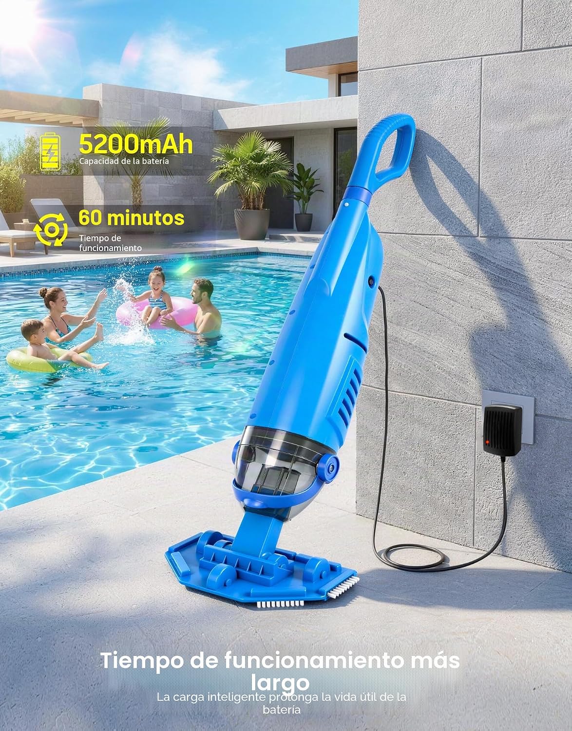 Detalle 2 de LanBlu Aspirador Piscina Batería con Varilla Telescópica y Cabezales Intercambiables