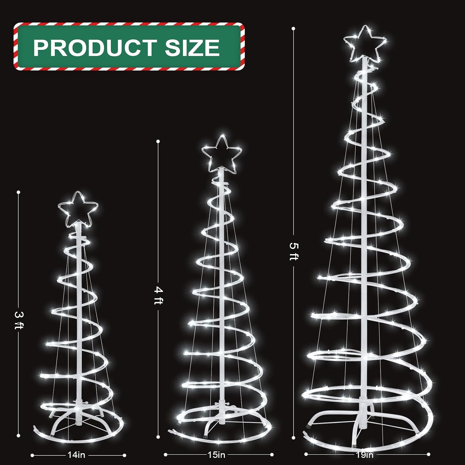 Detalle 2 de FLAGLY 778 Christmas Spiral Tree Set, 3/4/5 ft, White LEDs, 8 Modes