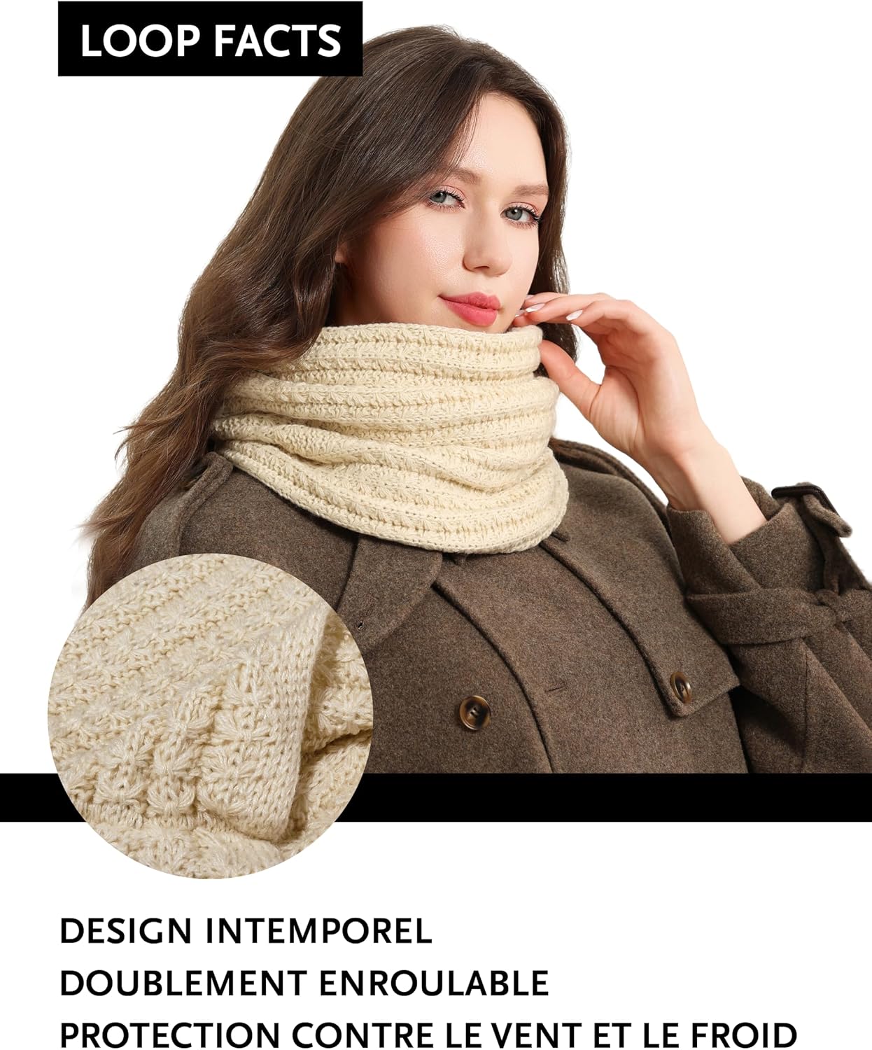 Detalle de DonDon écharpe femme hiver – écharpe en laine élégante et tube multifonction