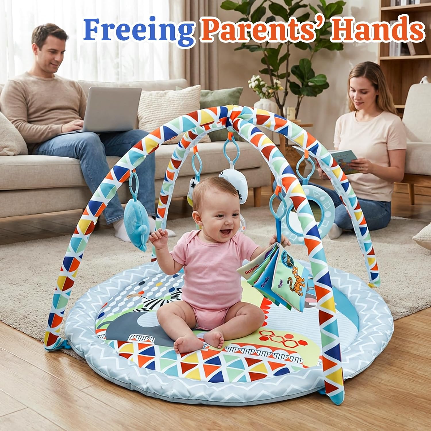 Detalle de Baby Play Mat & Gym for 0-18 Months: 5 Detachable Toys, Premium Fabrics