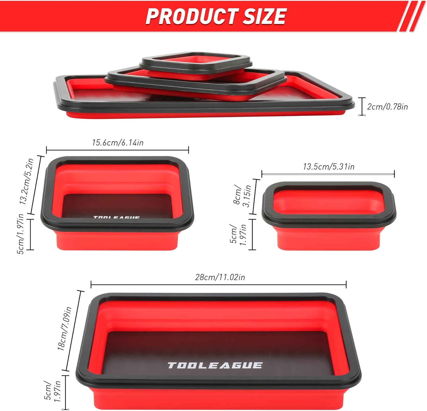 Detalle de TOOLEAGUE 3Pcs Collapsible Magnetic Parts Tray Set with 15Lb Magnetic Pickup Pen