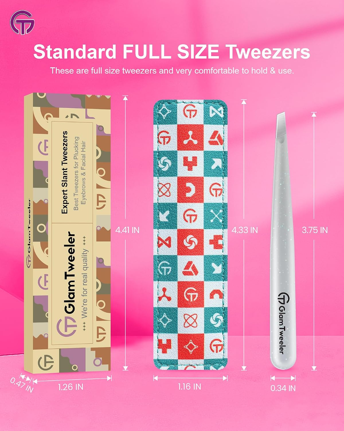 Thumbnail 6 de Expert Slant Tip Tweezers with Leather Case by GlamTweeler — Sharp, Precise Stainless Steel Eyebrow & Facial Hair Removal (Sparkle Silver)