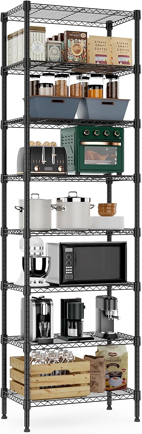 Detalle de M MZG 8 Tier 2000 lbs Storage Rack – Heavy-Duty Metal Wire Shelving (Black), 35 x 60 x 201.8 cm
