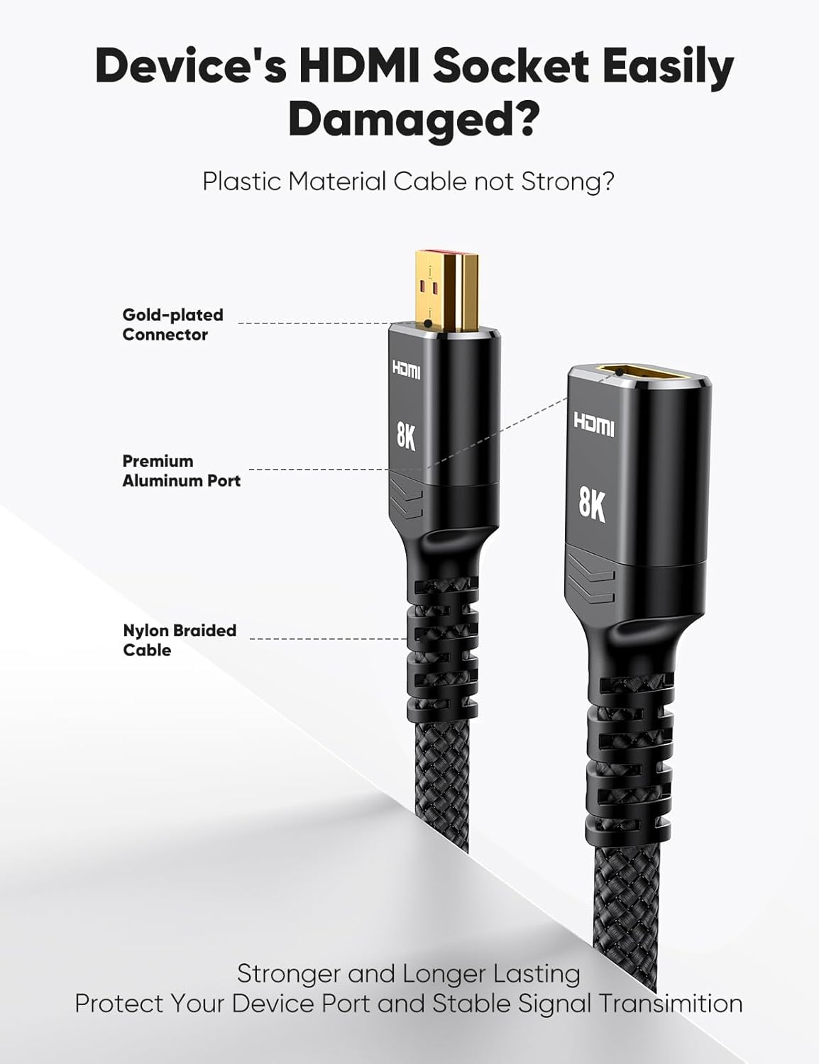 Thumbnail 3 de Highwings 8K/4K HDMI Extender Cable (2.1, 3ft) — Short HDMI Extension Male to Female