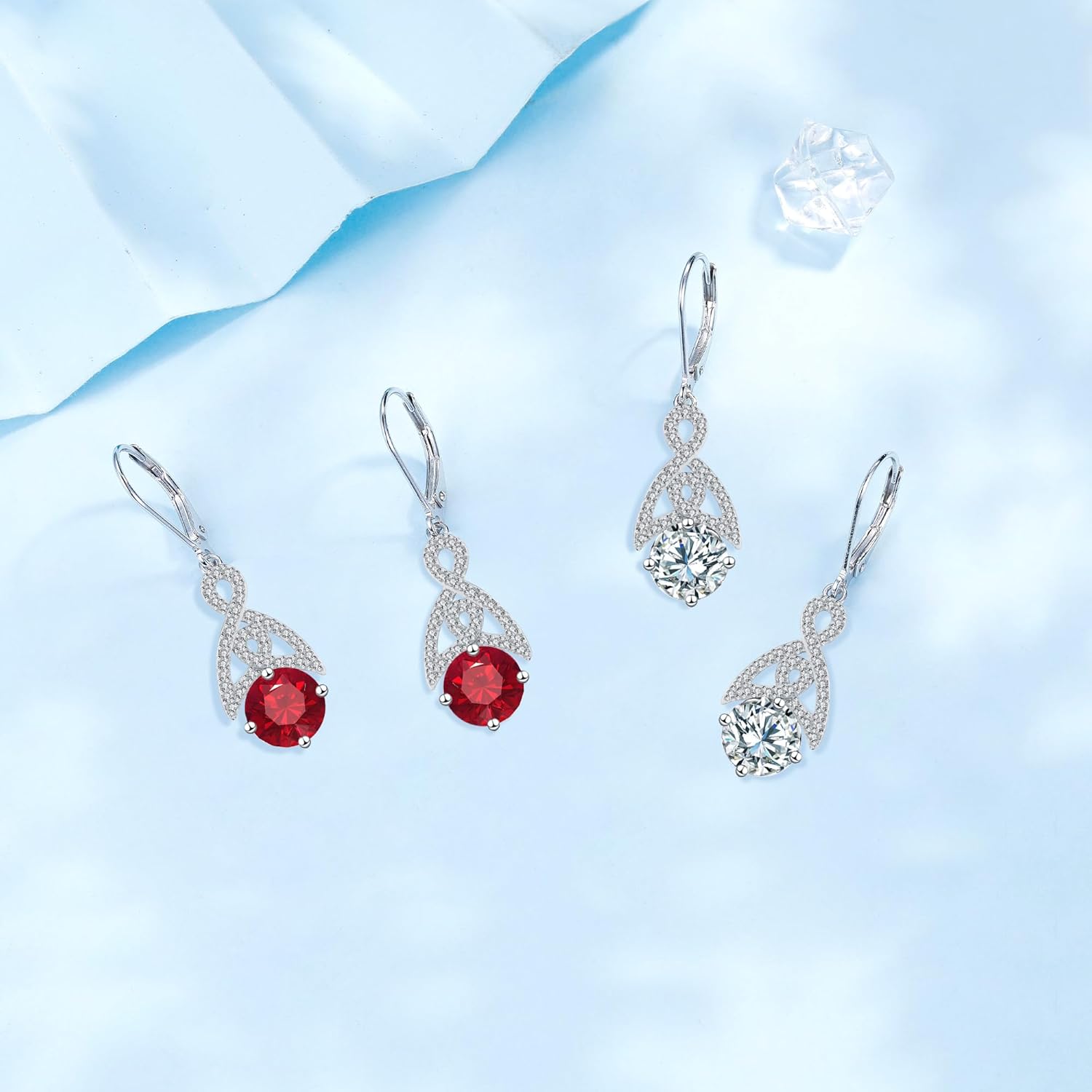 Detalle de J.MOULING Herz Ohrringe Damen – 925 Sterling Silber mit Zirkonia, elegantes Herzdesign
