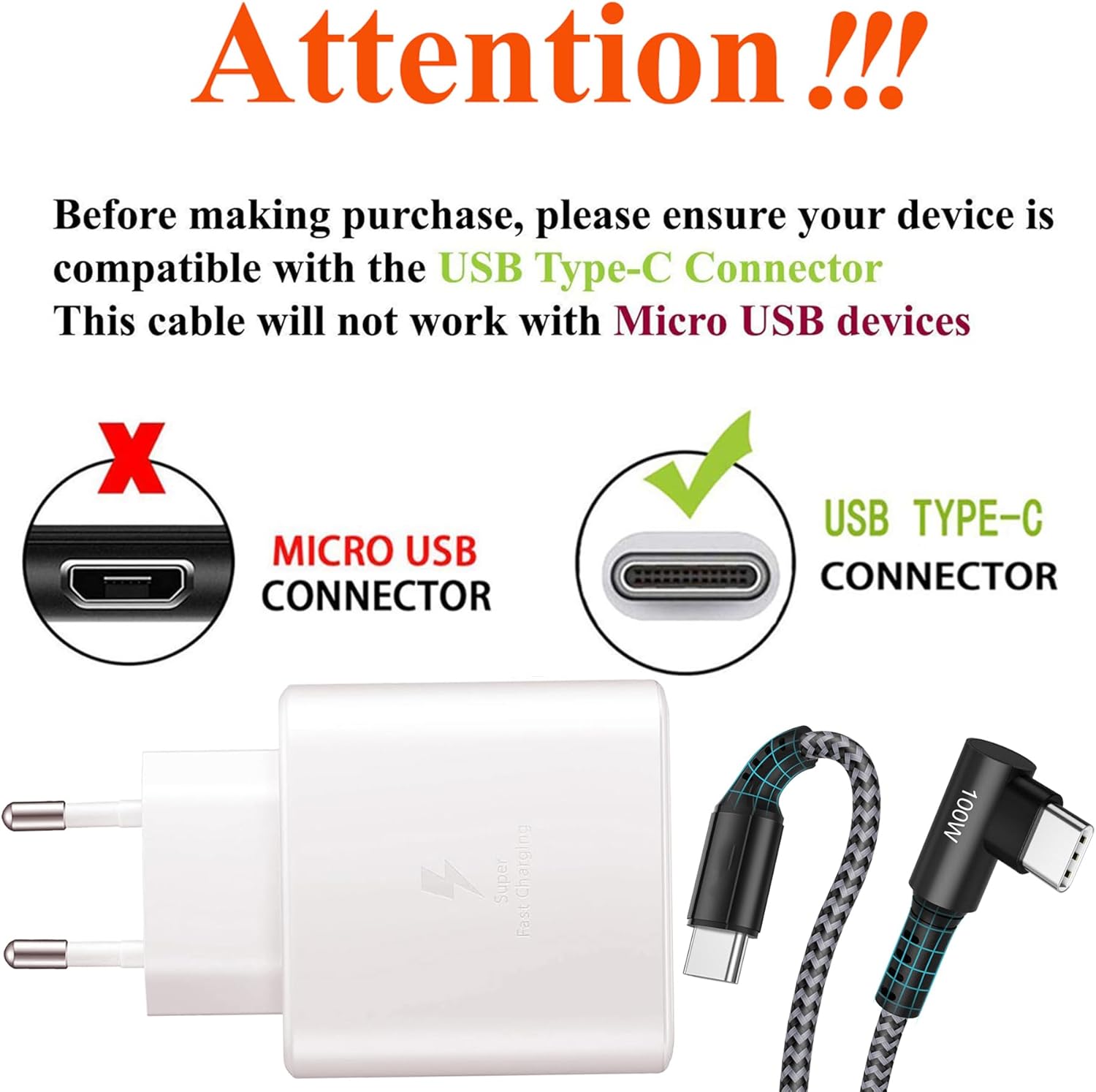Thumbnail 2 de KAIMENGLONG 45W USB C Schnellladegerät mit 2 m Nylon-Kabel (90°) – kompakt, sicher, ideal für Samsung Galaxy Serie