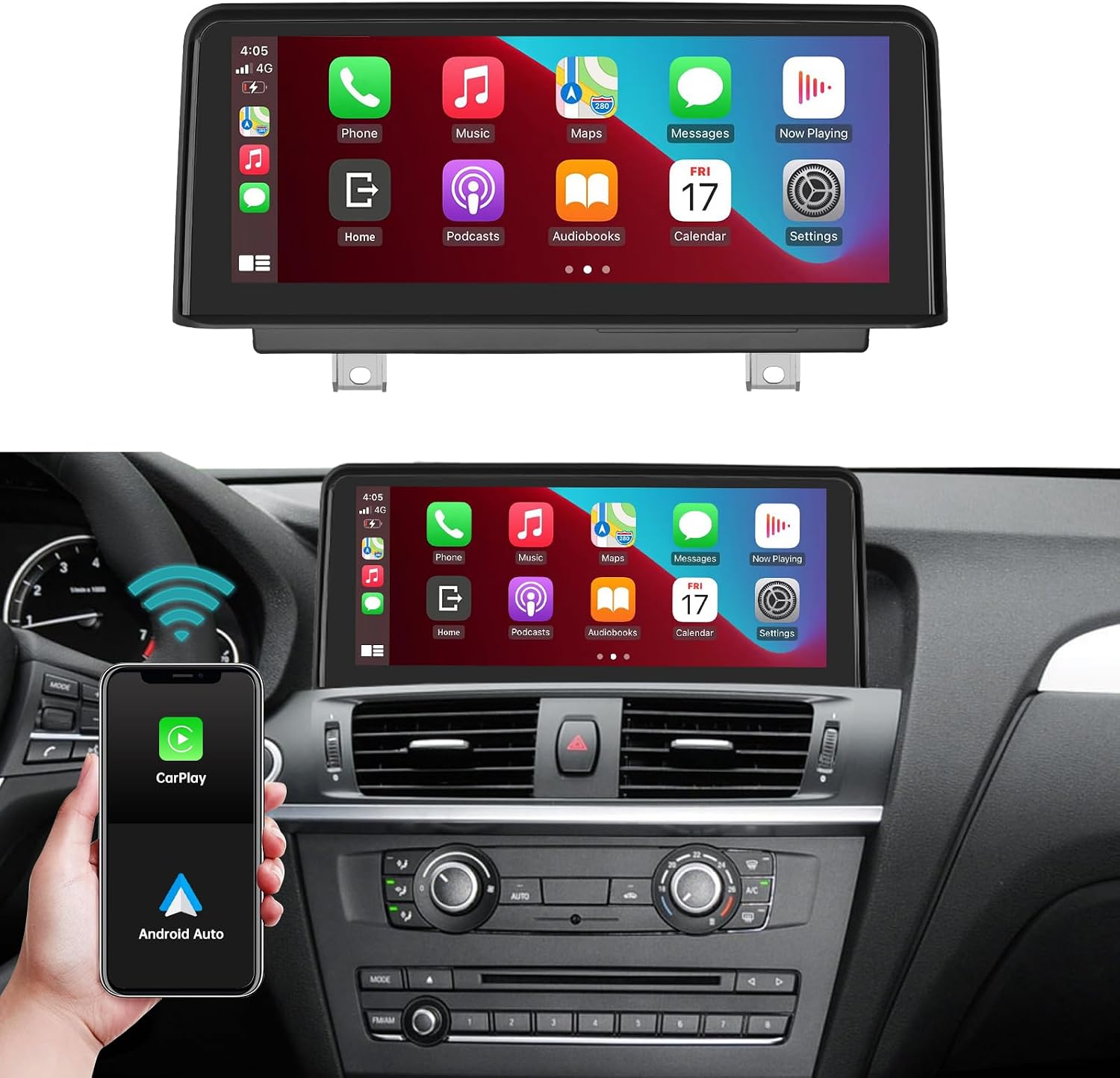 Detalle de Ninetom Autoradio touchscreen da 10,25” per BMW X3/X4 (F25/F26) 2013-2016 con supporto Apple CarPlay/Android Auto e Mirrorlink