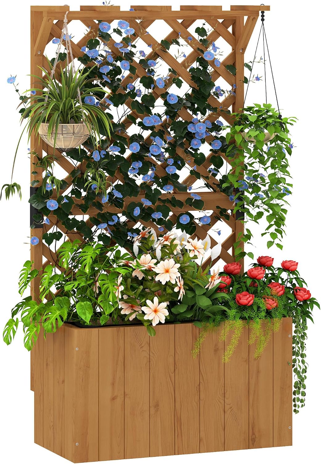 Detalle de Outsunny 84H-254V00ND Wooden Planter with Trellis, Fir Wood, Drainage