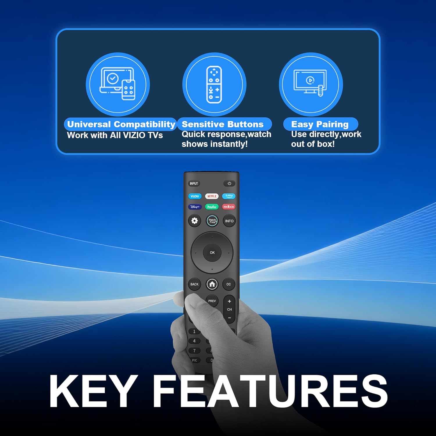 Detalle de Replacement Remote Control for VIZIO All LED LCD 4K UHD HDR Smart TVs — XRT140 Universal TV Remote