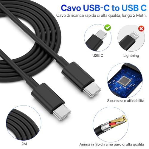 Detalle de BSTOEM Caricabatterie USB-C da 25 W (2 pezzi) + 2 cavi USB-C da 2 m per Samsung Galaxy