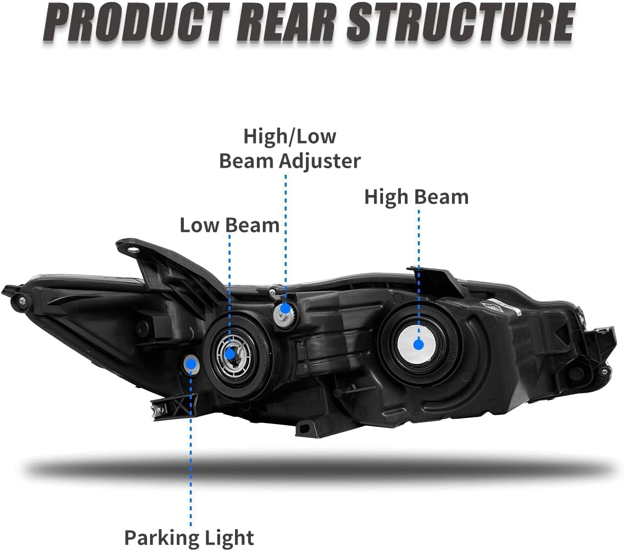 Thumbnail 4 de ADCARLIGHTS 2015-2017 Toyota Camry Headlight Assembly (Left & Right) Chrome Housing Pair — W/O Bulbs