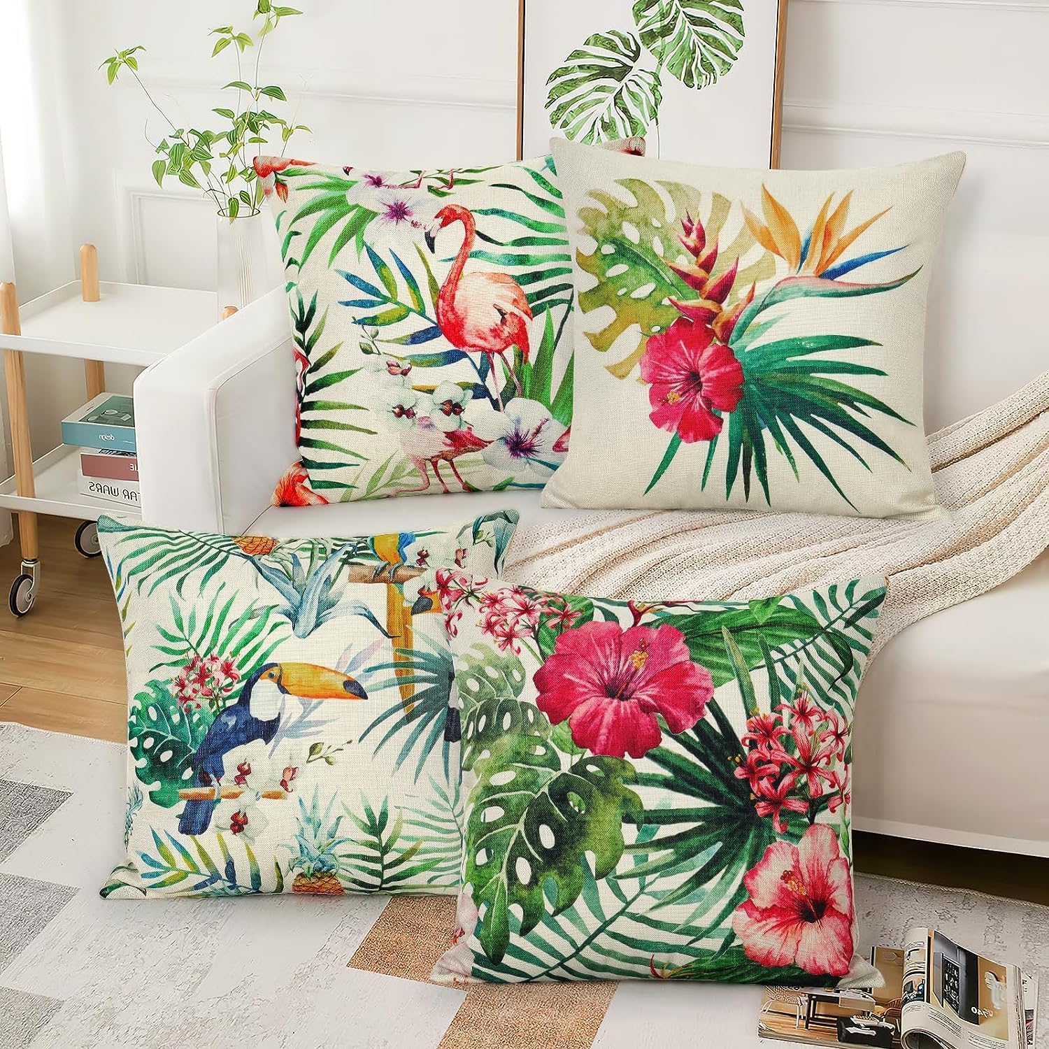 Thumbnail 6 de Weldomcor Waterproof Cushion Cover Set of 4 (45x45 cm) Tropical Plant Outdoor Throw Covers