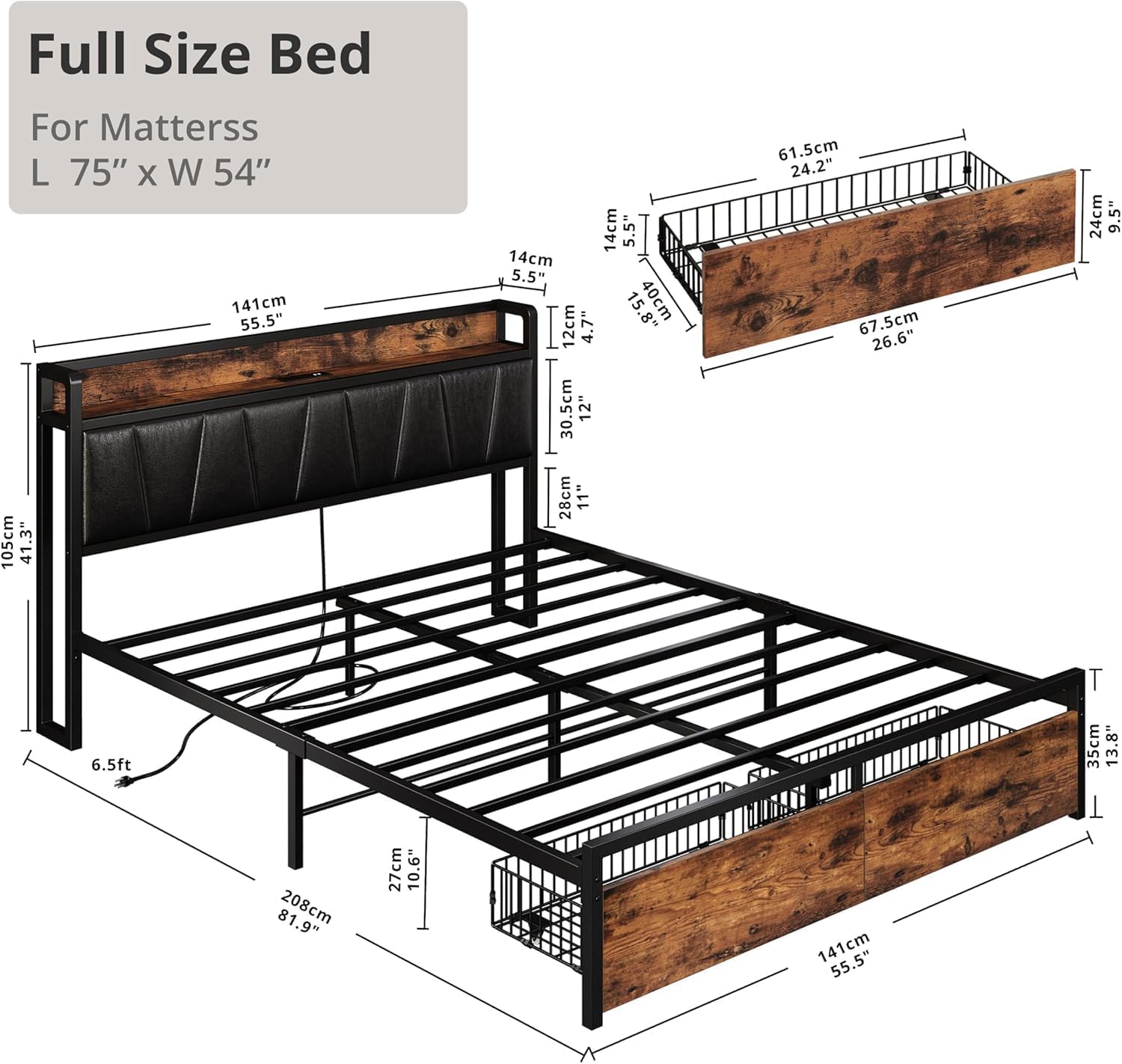 Detalle 2 de LIKIMIO Full Size Bed Frame