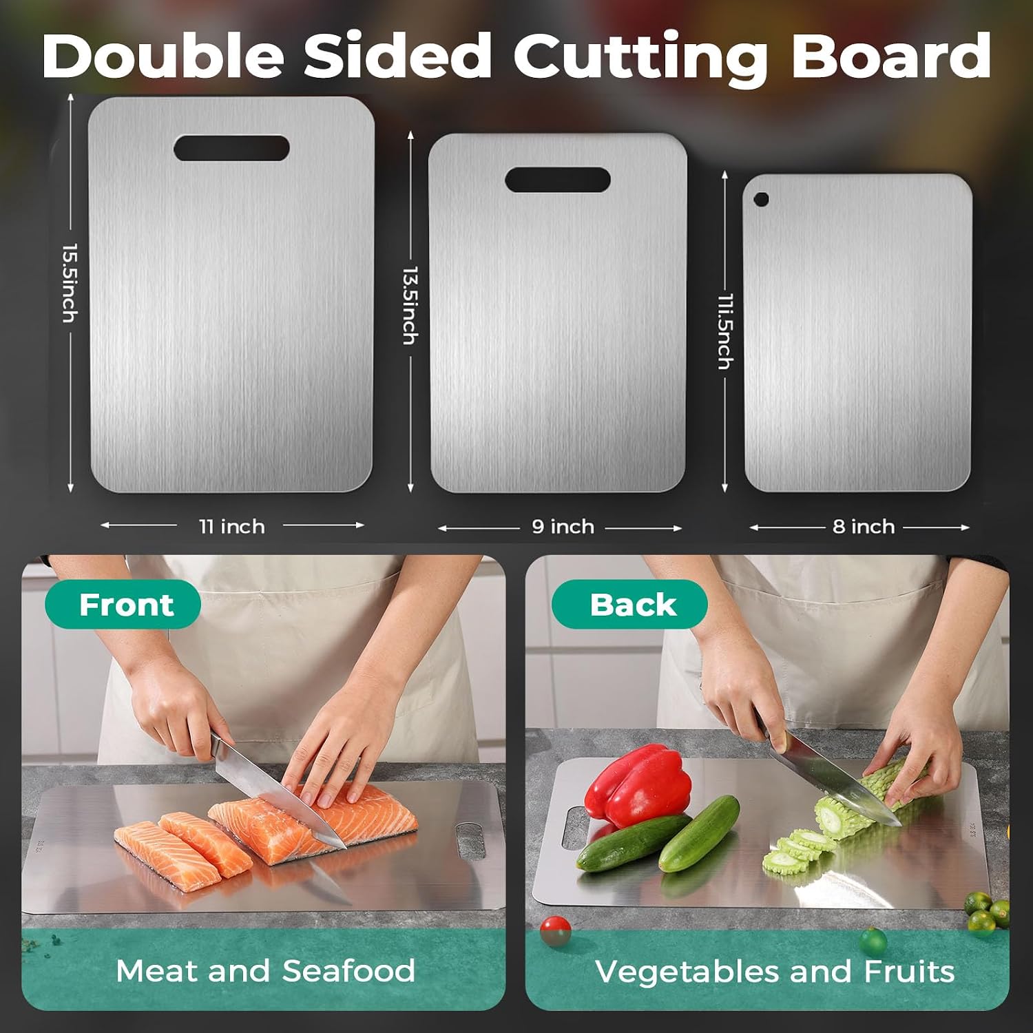 Detalle 1 de Xanthic Titanium Cutting Board Set, 3-Piece Double-Sided Boards