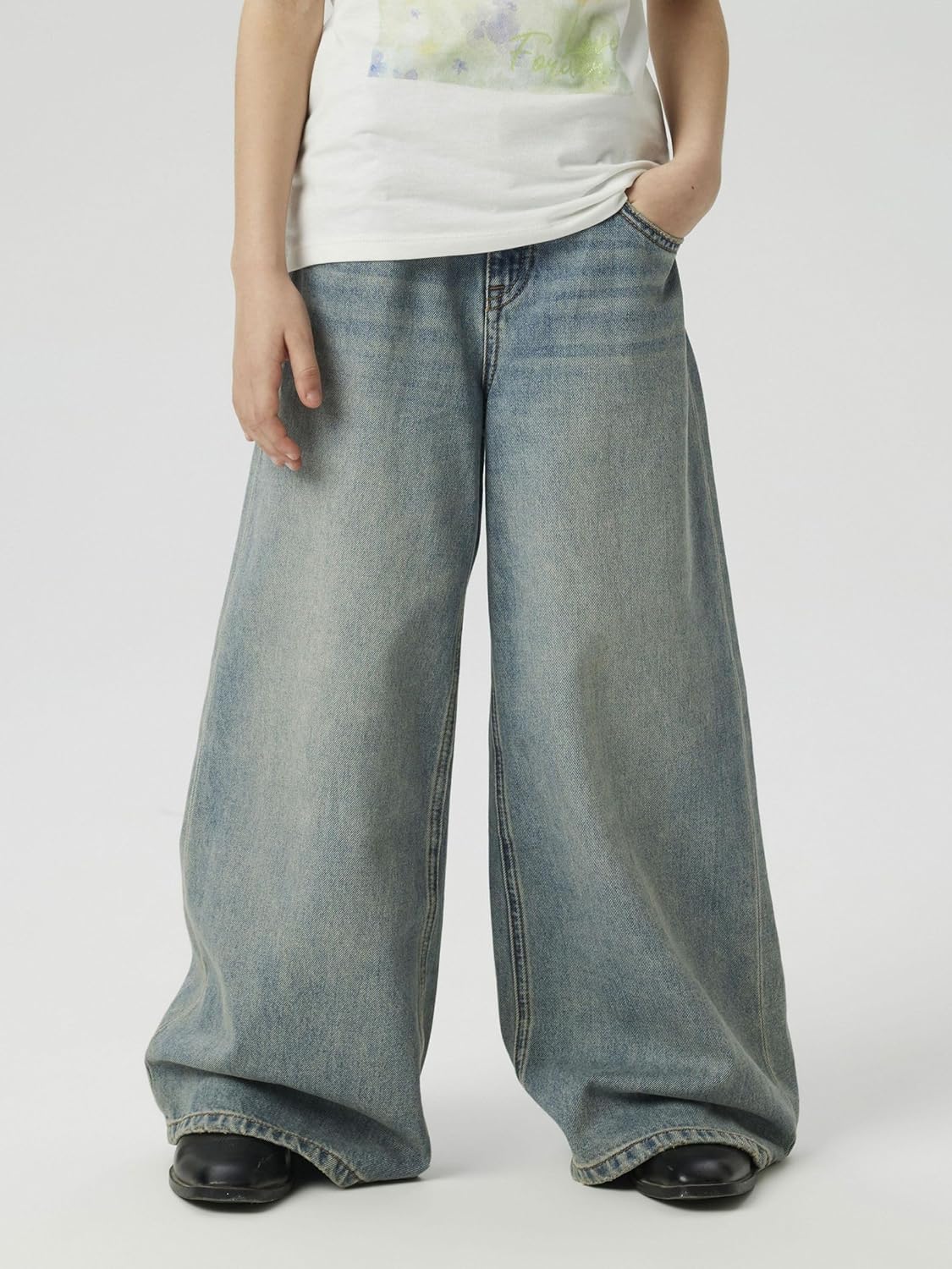 Detalle de NAME IT Nkfbella Skater Xwide Jeans 3111-za Noos – Jean coupe large, chic et confortable