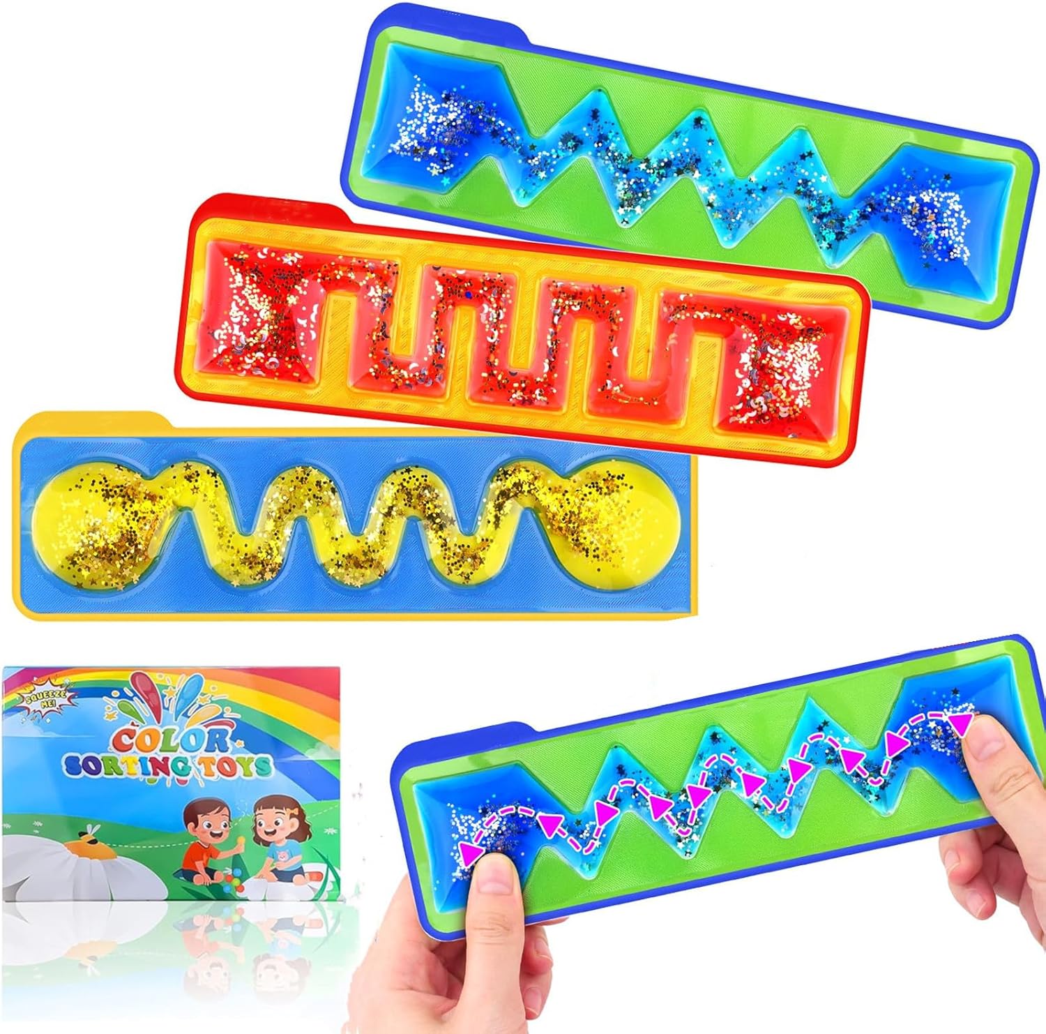 JoyJoyful 3 Pack Maze Sensory Toys: Gel-Filled Fidget Tubes for Relaxation and Focus