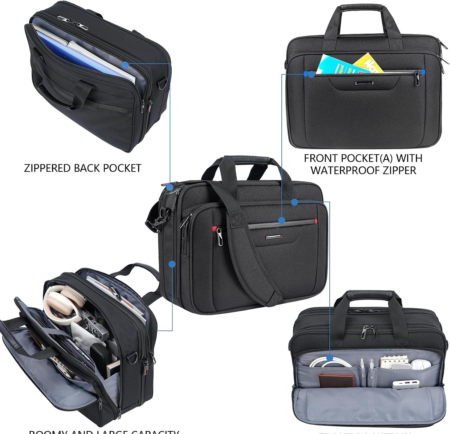 Detalle 2 de VANKEAN Laptop Bag Premium Briefcase – 17,3 Zoll, wasserdicht, expandierbar