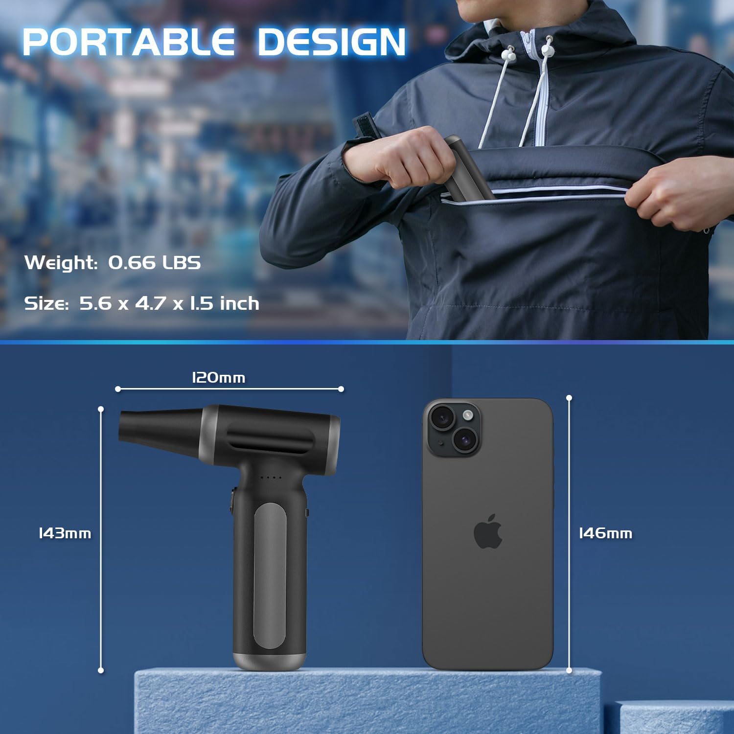 Thumbnail 6 de Cordless Compressed Air Duster with 200,000RPM Turbo Fan – USB Rechargeable 3-Gear Adjustable Air Blower (PC, Keyboard, Car)