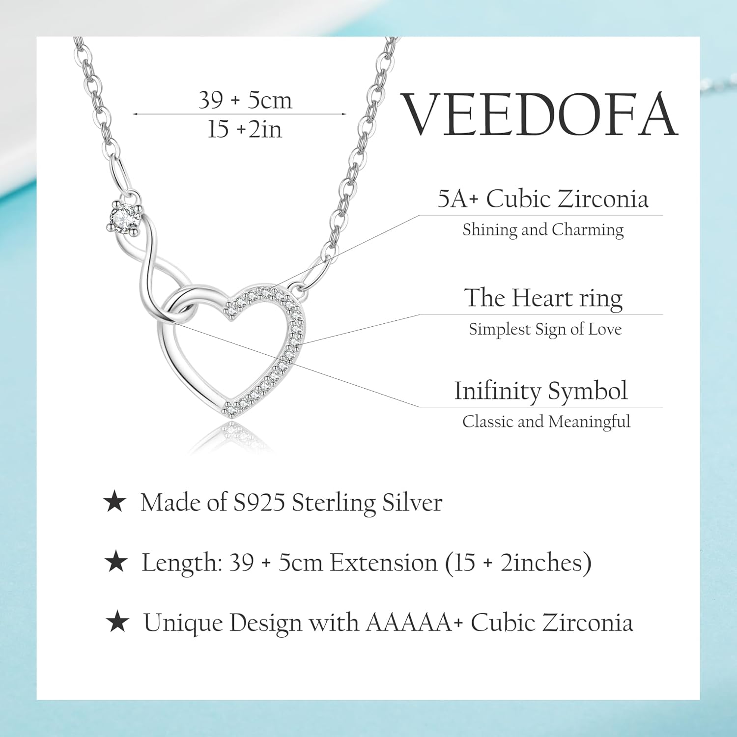 Detalle de VEEDOFA 925 Sterling Silver Infinity Necklace for Women