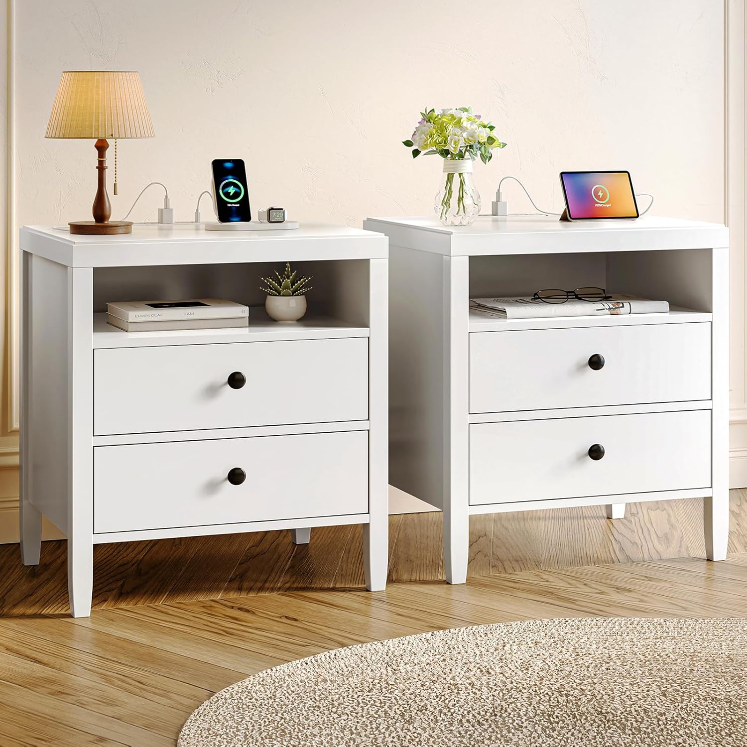 Huuger White Nightstand Set of 2 — 2-Drawer Nightstand
