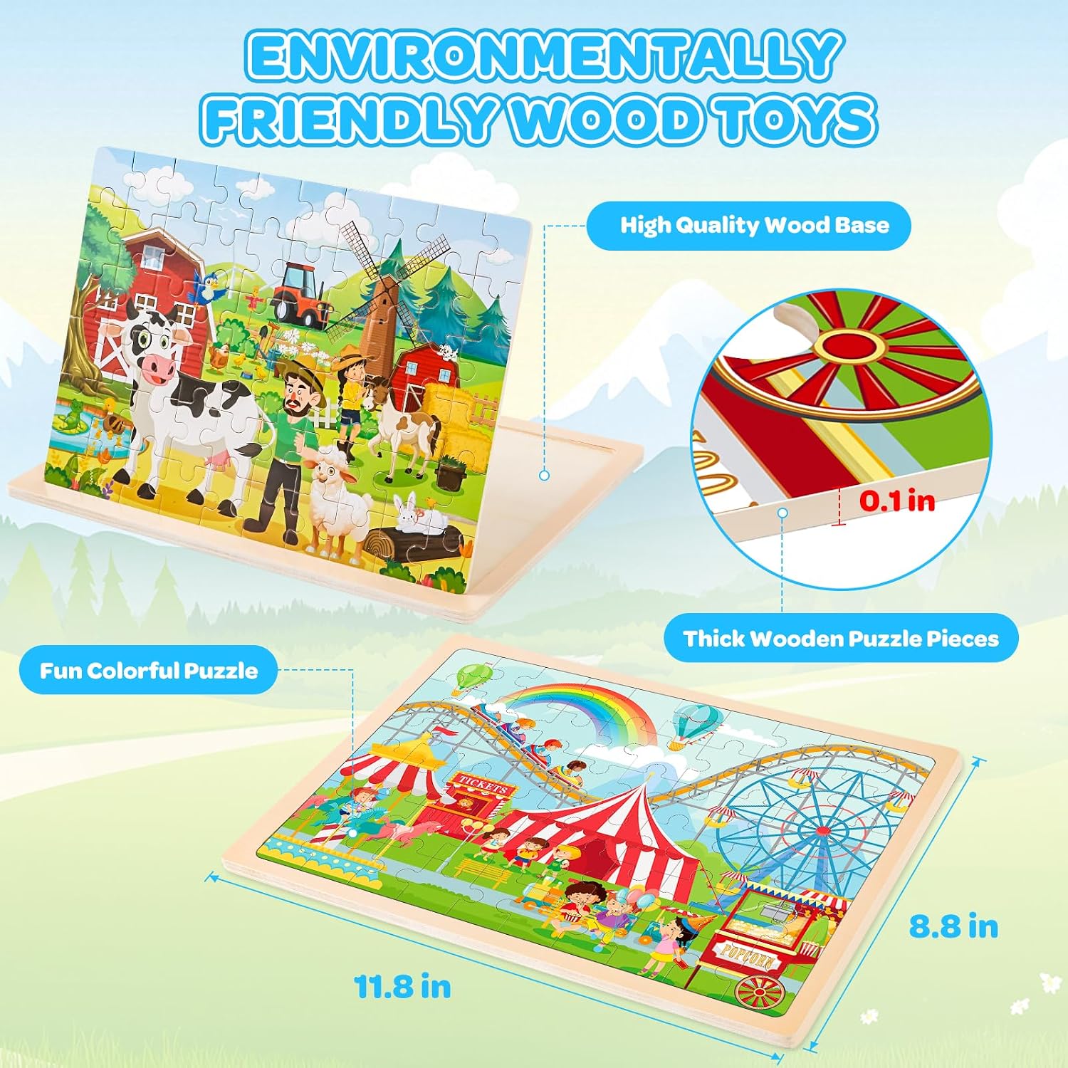 Detalle de LACCHOUFEE 6-Pack Wooden Vehicle Puzzles ⚙