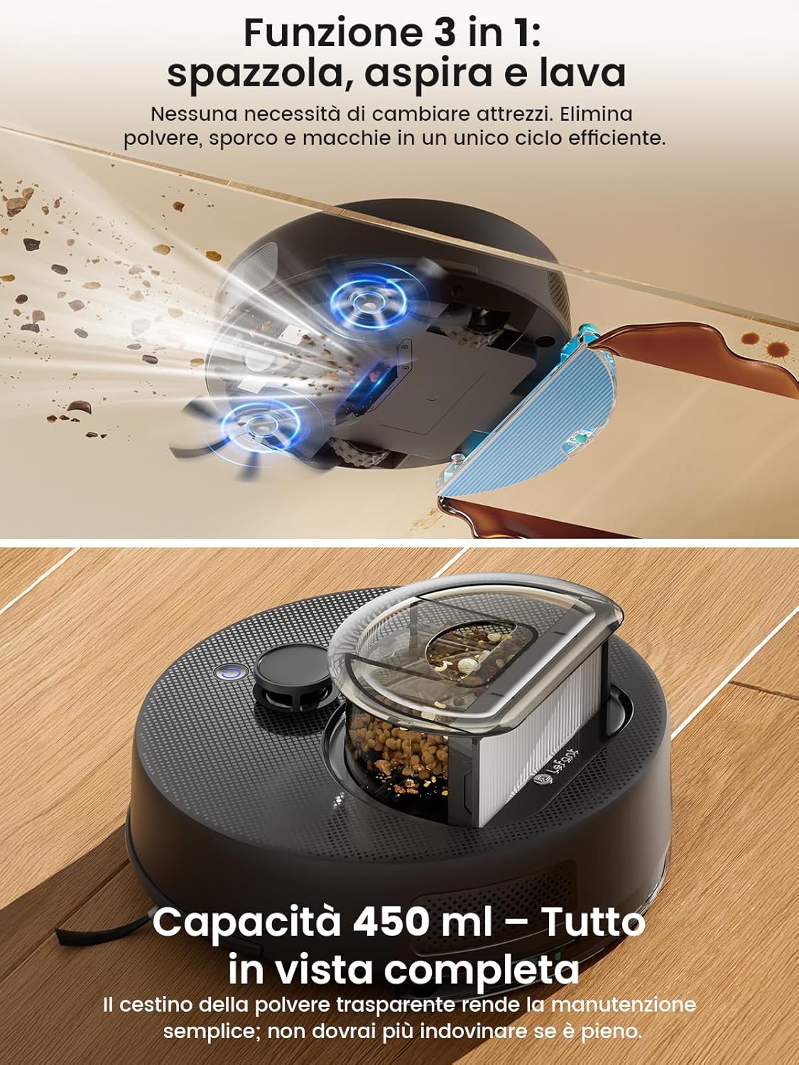Detalle de Lefant M330 Plus: Robot Aspirapolvere e Lavapavimenti con Mappatura dToF e Automazione per Peli Animali