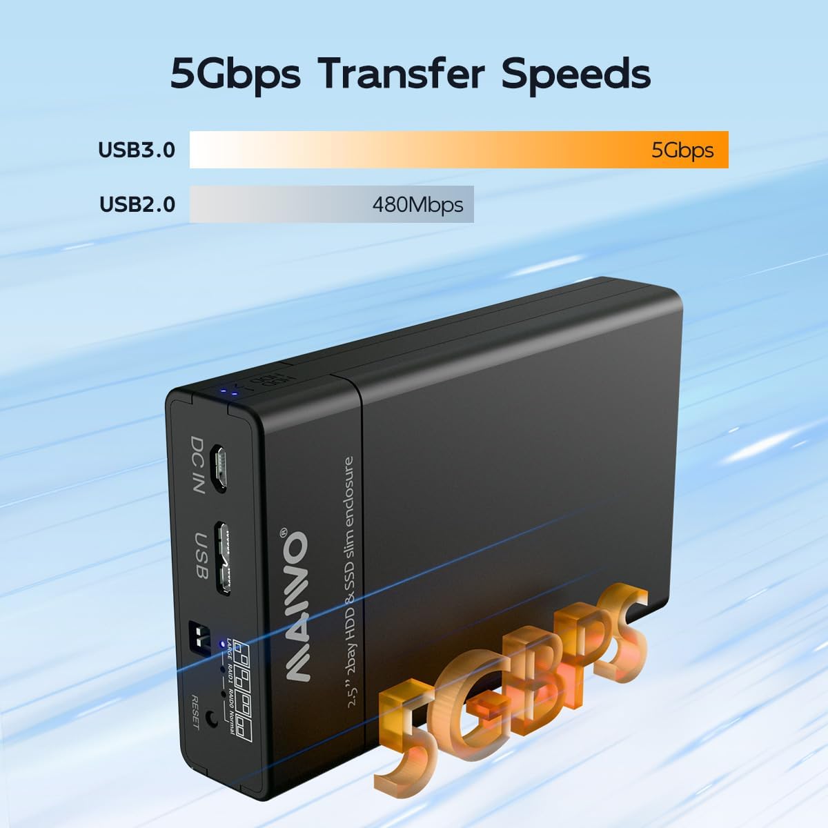 Detalle 1 de MAIWO デュアルベイHDD/SSDケース 2.5インチSATA対応・4種のRAIDモード・USB 3.0