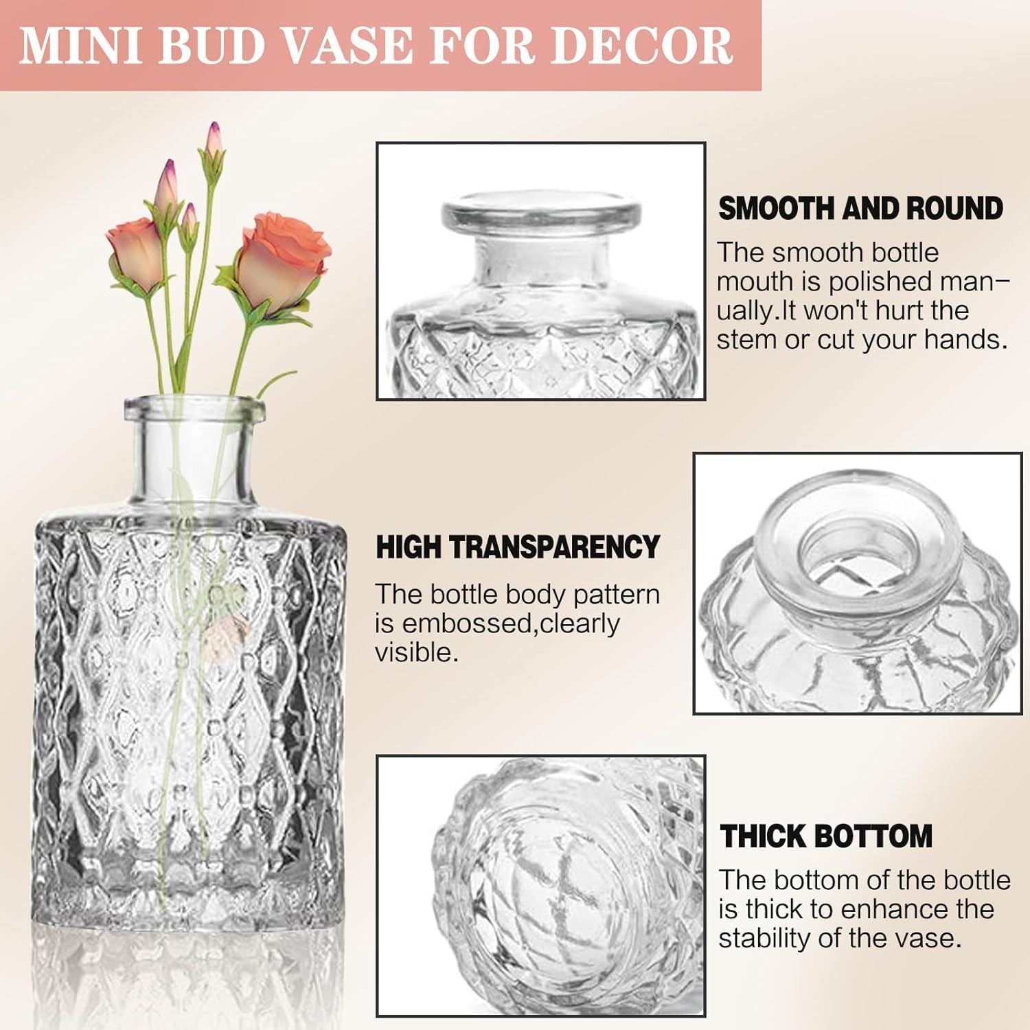 Detalle de Sawoake 12pcs Mini Bud Vases Set — Vintage Clear Glass Centerpieces for Weddings and Events