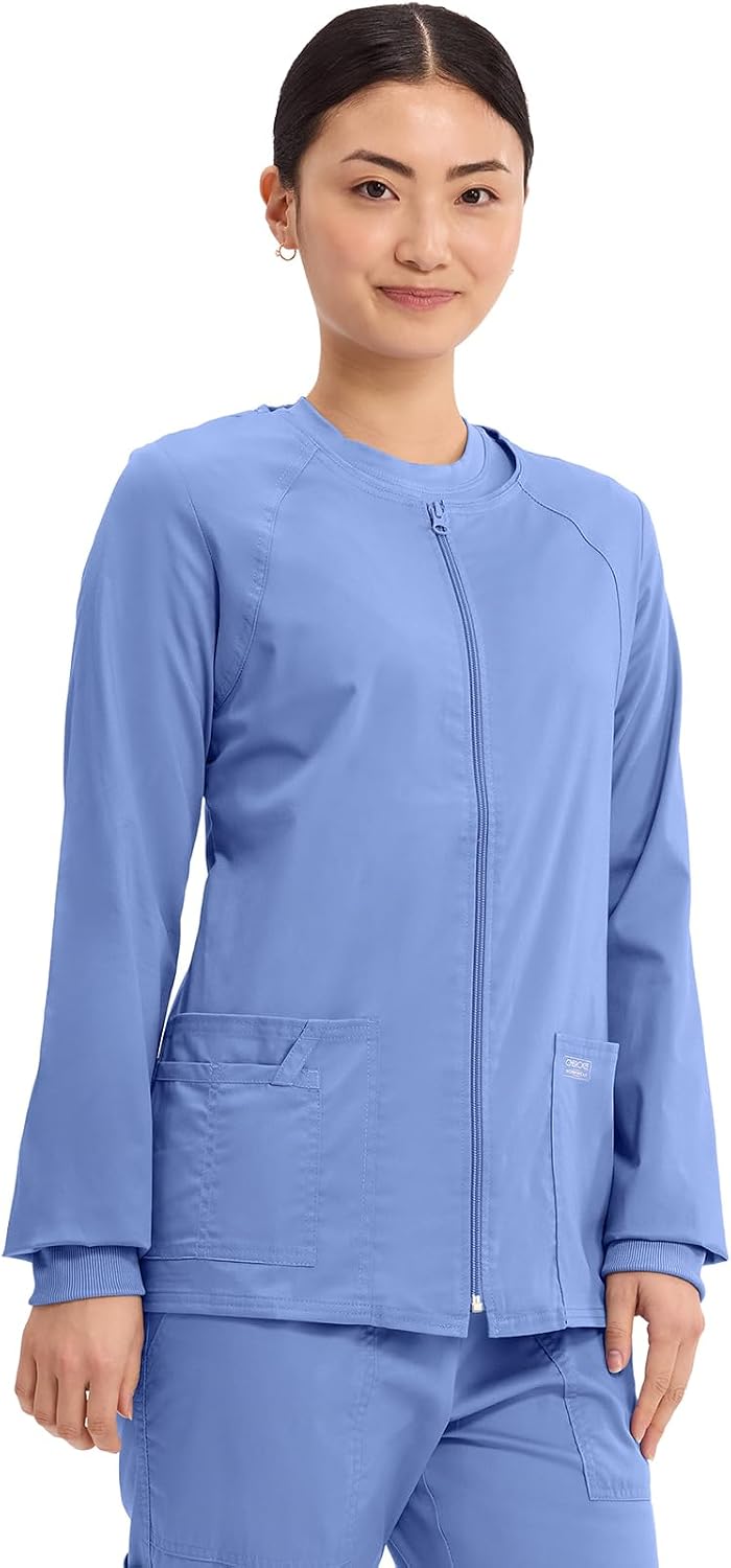 Detalle 2 de Cherokee 4315 Women's Zip-Front Scrub Jacket, 3 Pockets, Two-Way Stretch Brushed Twill