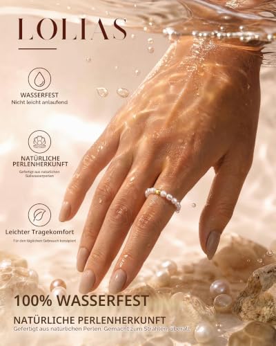 Detalle de LOLIAS Perlenring Naturstein Damenring – Anti-Stress Drehring mit Süßwasserperlen