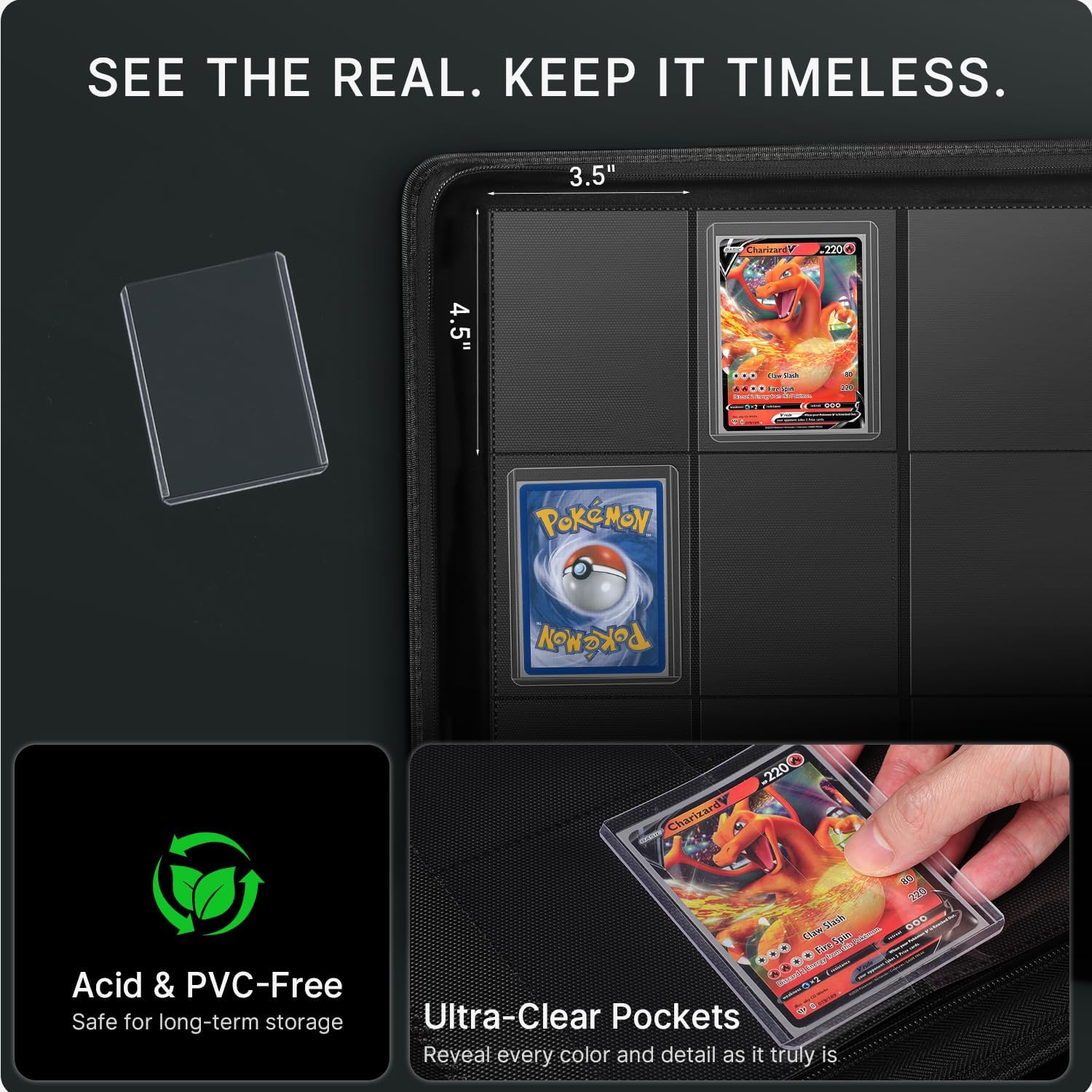 Detalle de Foluck 9 Pocket Top Loader Binder: Protective 252-Card Organizer with 100 Top Loaders & 100 Sleeves