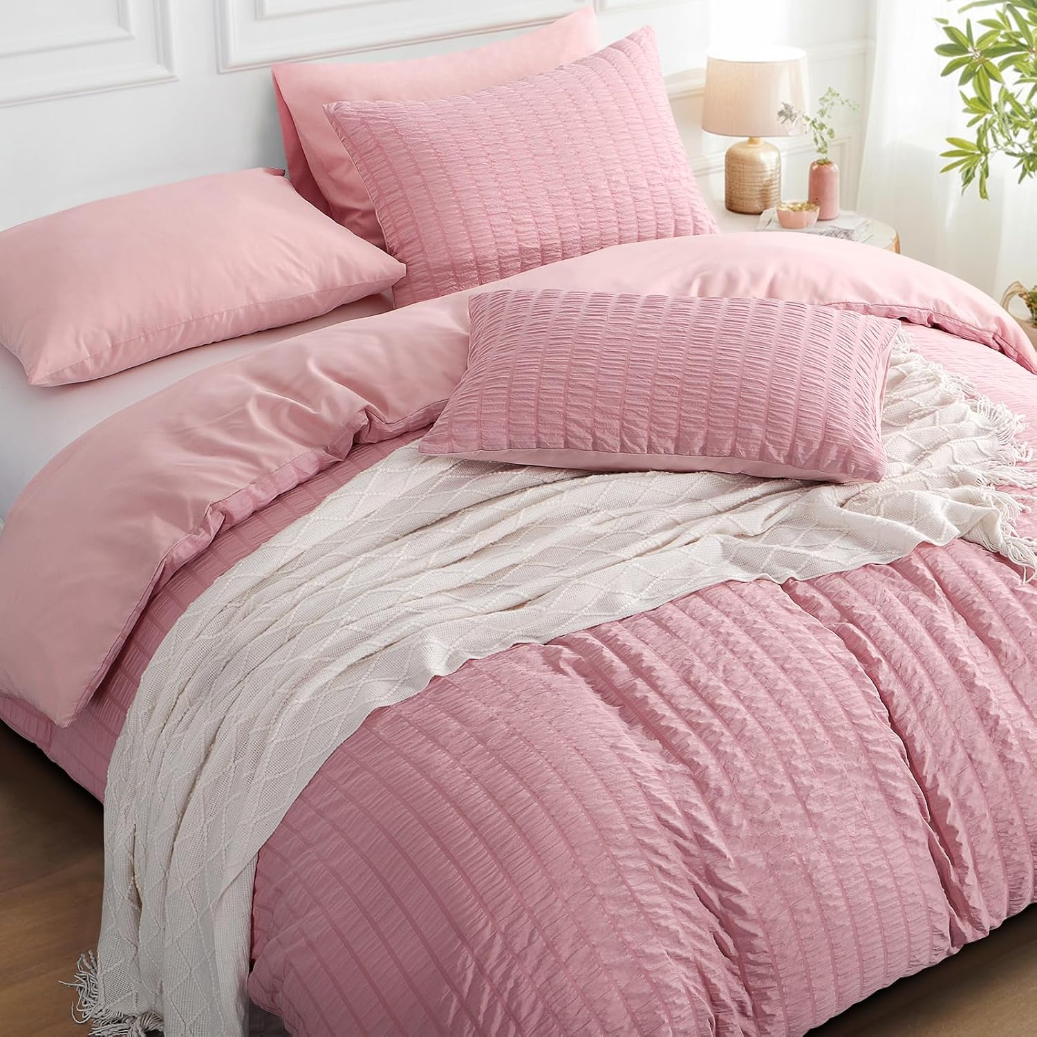 Thumbnail 2 de Aisbo Pink Seersucker Duvet Cover Set 3pc