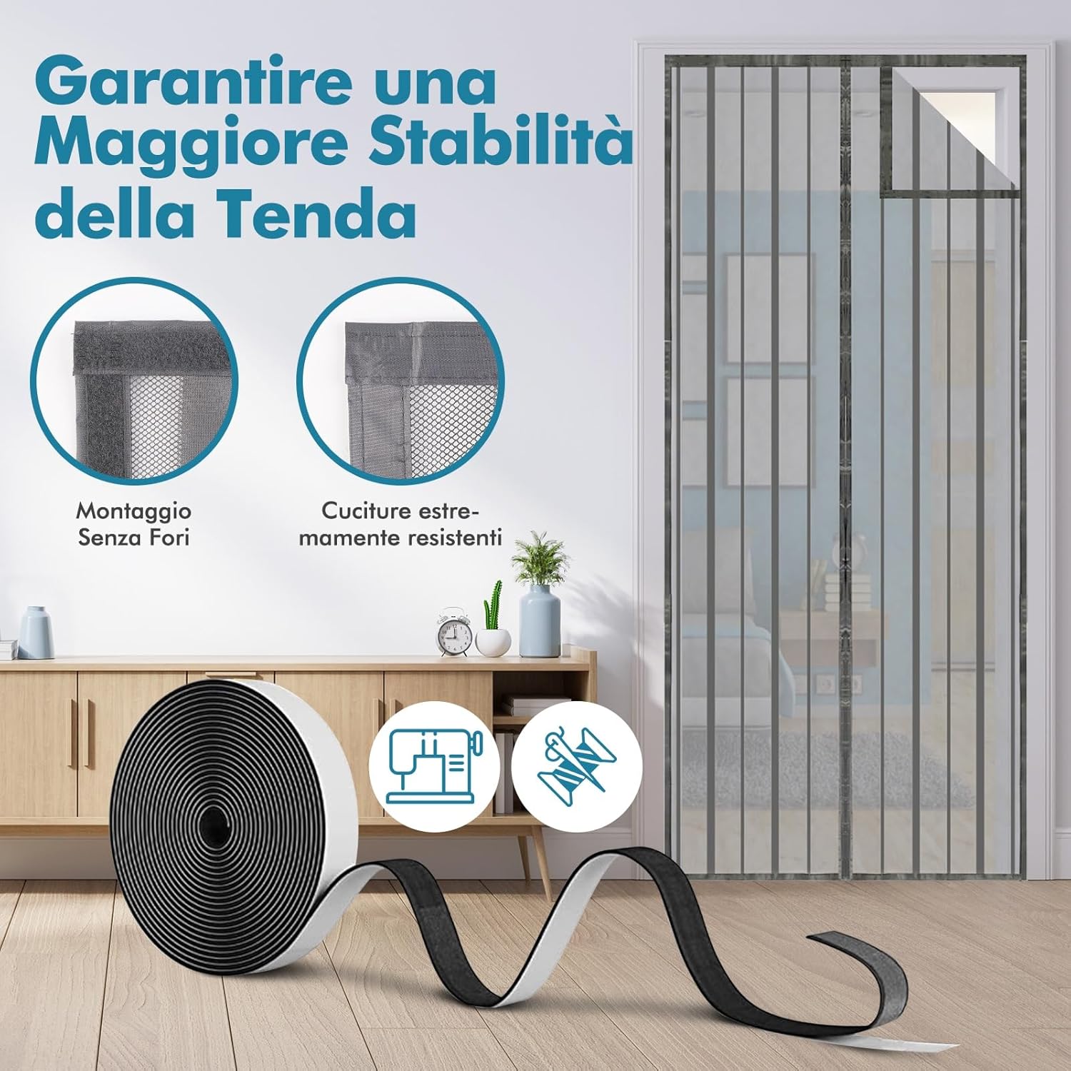 Thumbnail 3 de Zanzariera magnetica Sekey 110x220 cm per porta in legno, ferro e alluminio (grigio)